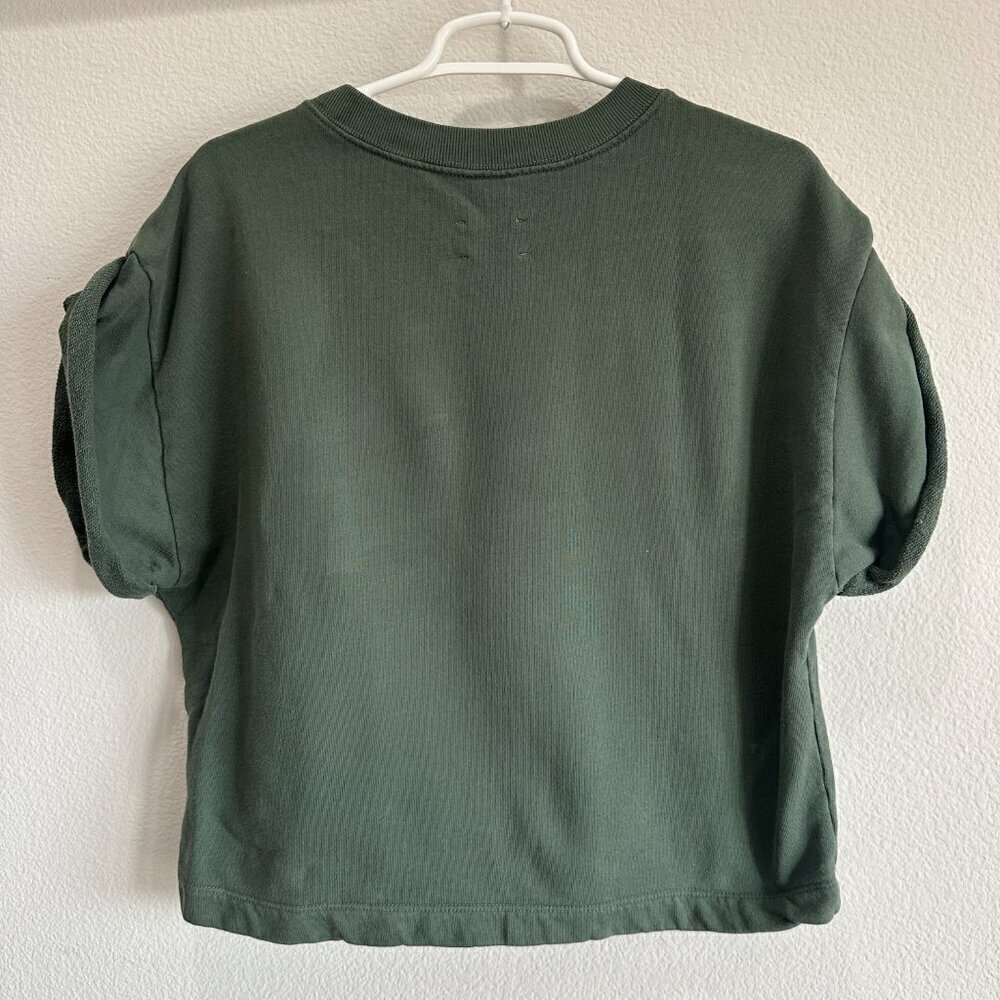 ética Ethically Made Army Green Rolled Short Sleeve Crew Neck Sweatshirt Top - Picture 2 of 5
